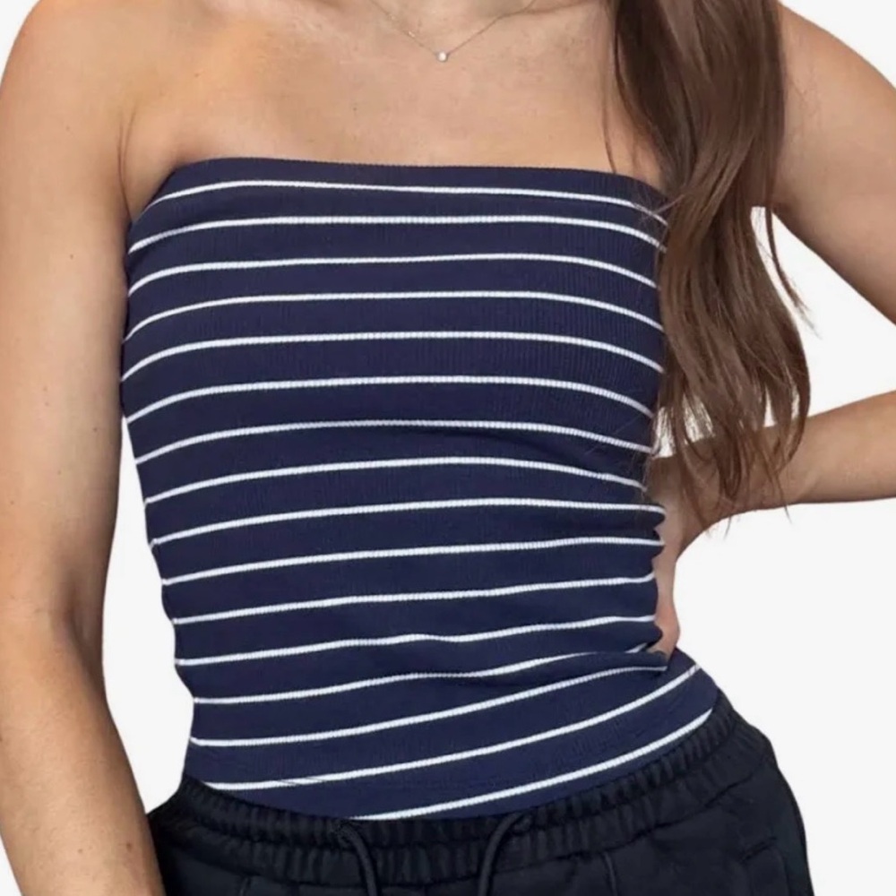 Striped Ribbed Navy Tube Top